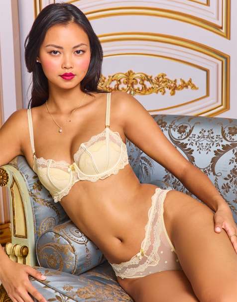 Boux Avenue Faye spot mesh balconette bra padded adjustable strap in buttermilk - view 1