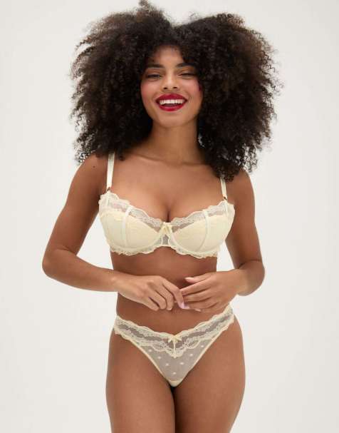 Boux Avenue Faye spot mesh balconette lingerie set in buttermilk - view 1