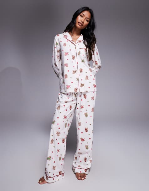 Boux Avenue fleece long sleeve & trouser PJ set in a bag in puppy christmas print - view 1