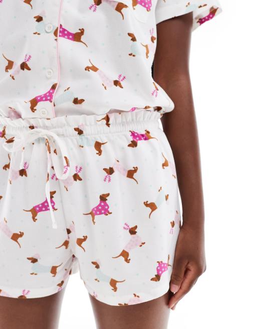 Boux Avenue fleece short sleeve & short pjs in a bag in dog print, 2 of 4