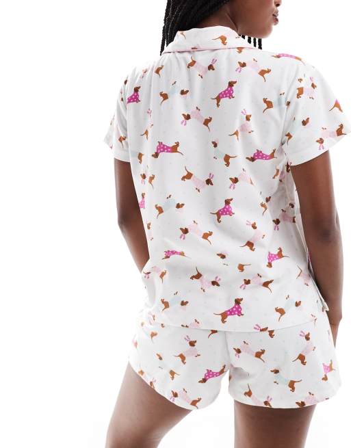 Boux Avenue fleece short sleeve & short pjs in a bag in dog print, 4 of 4