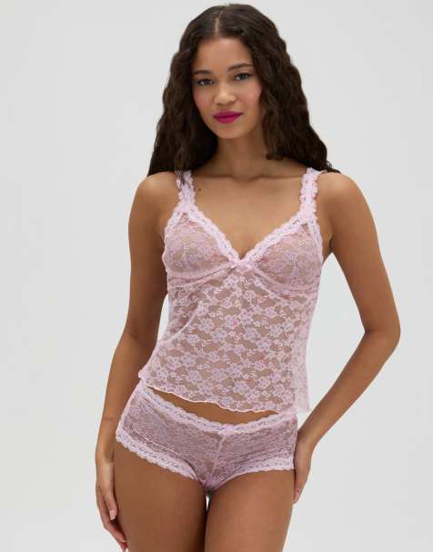 Boux Avenue Floral lace short pyjama set cami top and shorts nightwear in pink mix - view 1