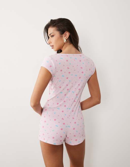 Boux Avenue floral rib romper in pink, 4 of 4