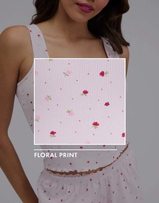 Boux Avenue Floral ribbed short pyjama set with ruching detail in pink mix, 2 of 4