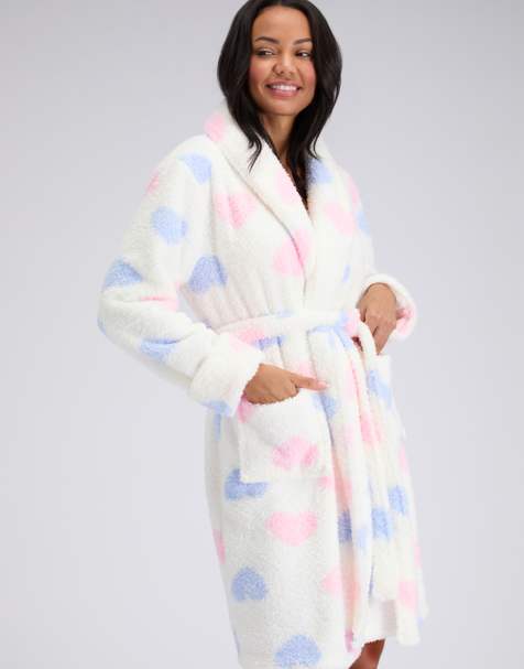 Boux Avenue Fluffy boucle heart midi belted dressing gown in ivory mix - view 1