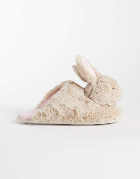 Boux Avenue fluffy bunny slippers in beige - view 1