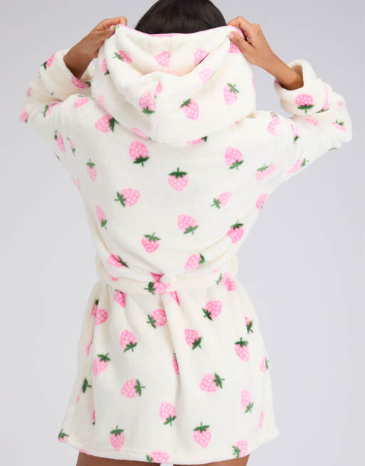 Boux Avenue Fluffy strawberry short dressing gown silky soft plush robe ...