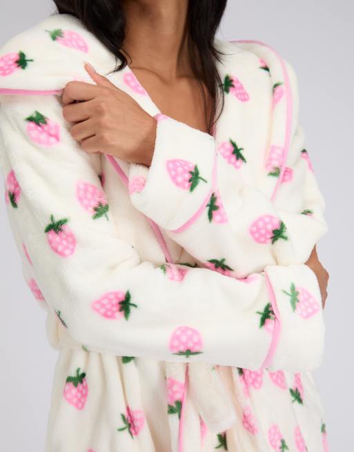 Boux Avenue Fluffy strawberry short dressing gown silky soft plush robe ...