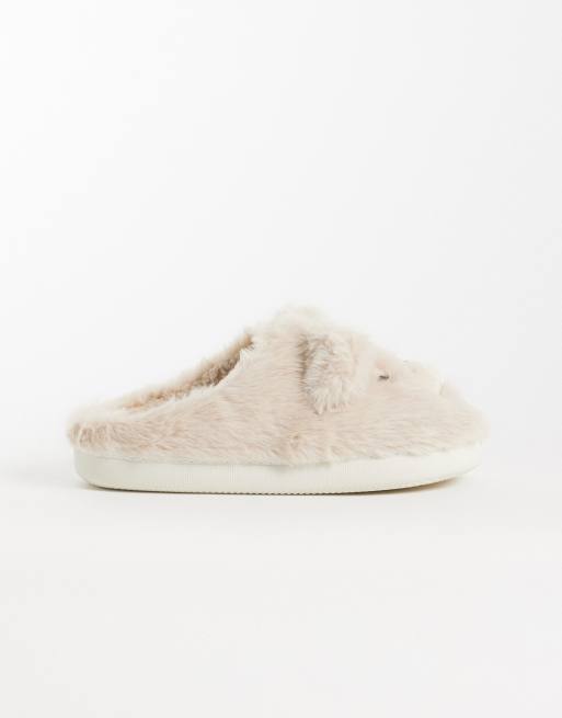 Boux Avenue fluffy teddy bear mule slipper in oatmeal, 2 of 4