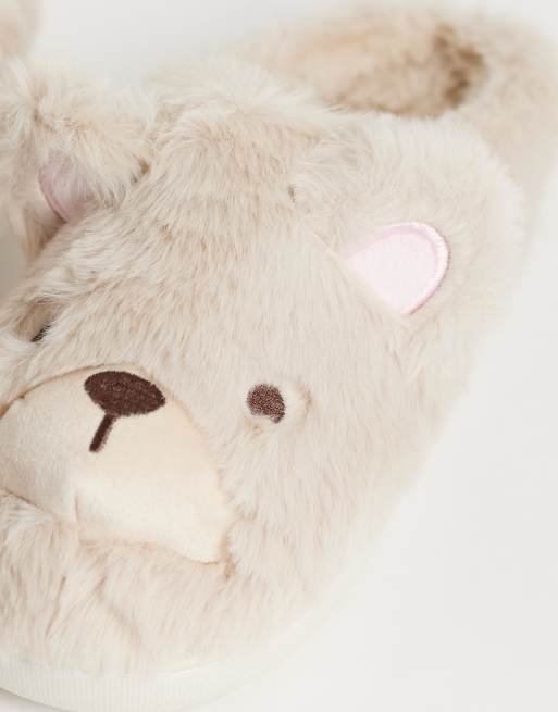 Boux Avenue fluffy teddy bear mule slipper in oatmeal, 3 of 4
