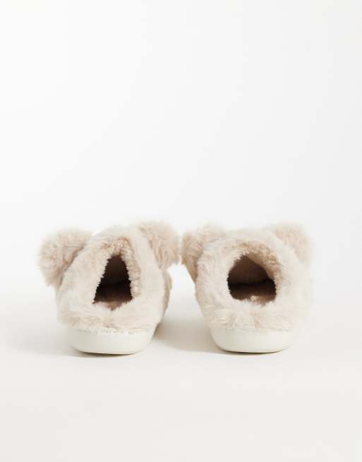 Boux Avenue fluffy teddy bear mule slipper in oatmeal, 4 of 4
