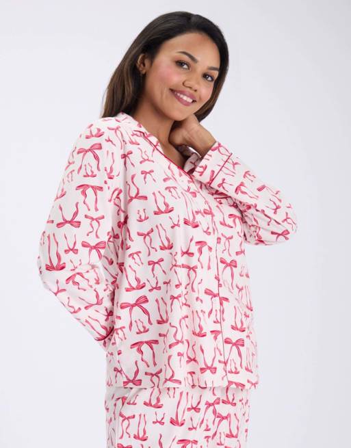 Boux Avenue Flutter bows fleece pyjamas in a bag nightwear set in ivory mix, 7 of 7