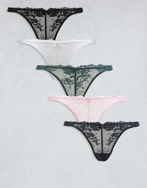 Boux Avenue Fran 5-pack high leg lace thongs in multi - view 1