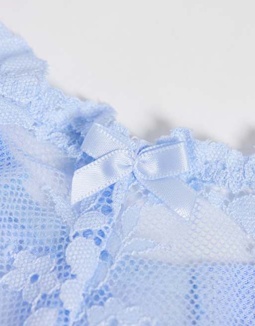 Boux Avenue - Fran - Set van 3 hoogopgesneden strings van kant in blauwe mix, 2 van 3