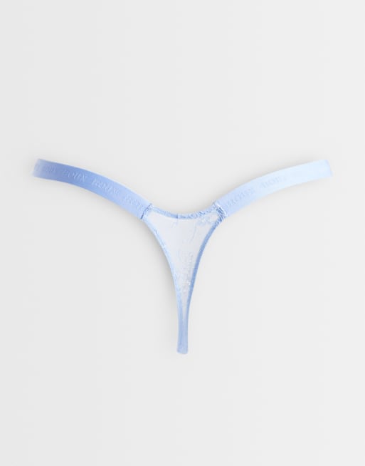 Boux Avenue - Fran - Set van 3 hoogopgesneden strings van kant in blauwe mix, 3 van 3