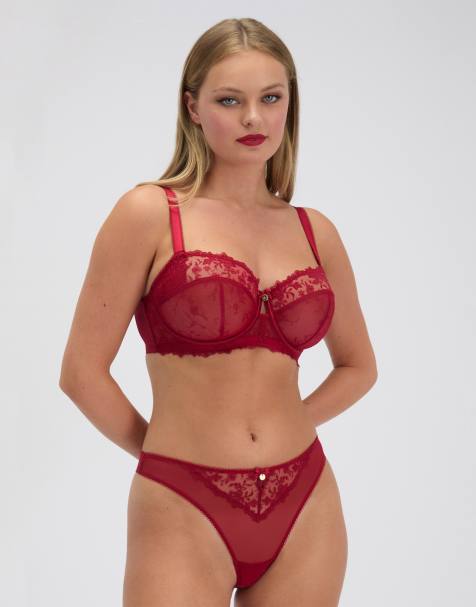 Boux Avenue Georgiana embroidered balconette bra underwired lingerie in red - view 1