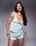 [Boux Avenue] Boux Avenue gingham cheesecloth cami and shorts set in pistachio-Green 16 Pistachio