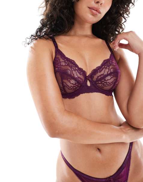 Boux Avenue Gracey balconette lace bra in berry - view 1