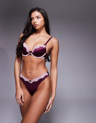 Boux Avenue Gretta Satin And Lace French Frill Thong In Burgundy