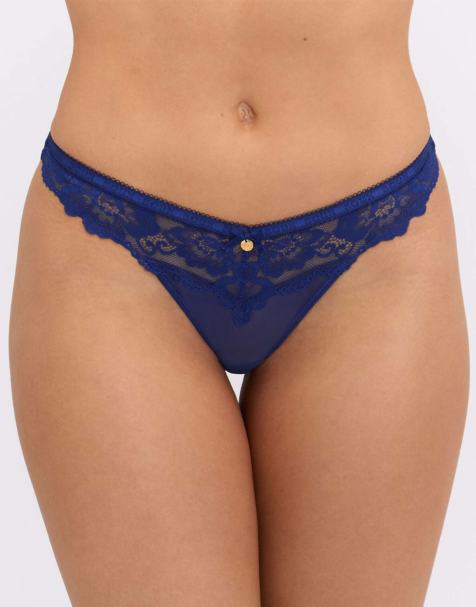 Boux Avenue Harper briefs floral lace mesh back high leg underwear in midnight blue - view 1