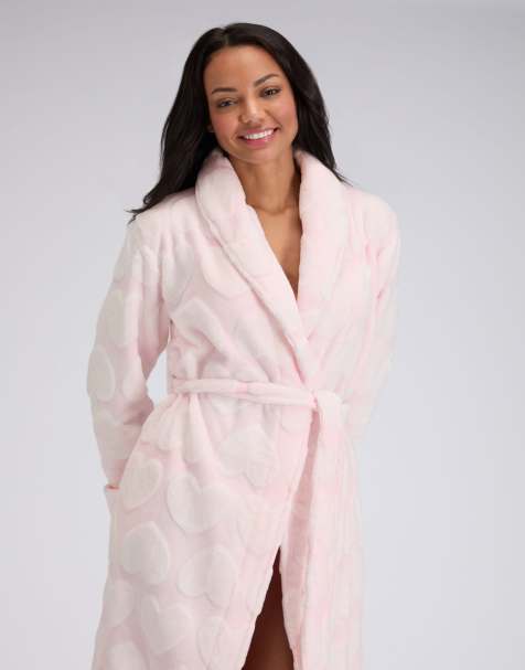 Boux Avenue Heart belted long dressing gown loungewear in pink - view 1