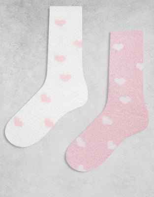 Boux Avenue Heart Cozy 2pck Ankle Socks In Pink