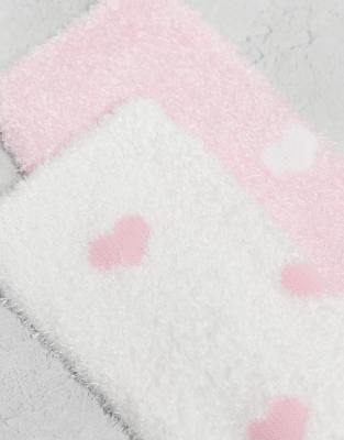 Boux Avenue Heart Cozy 2pck Ankle Socks In Pink