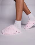 [Boux Avenue] Boux Avenue heart embroidered fluffy mule slippers in pink 7-8 PINK