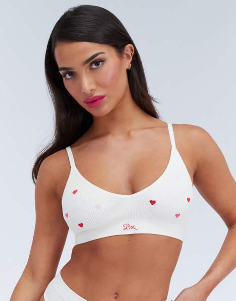Boux Avenue Heart embroidered seamless bralette removable pads lingerie in ivory mix - view 1