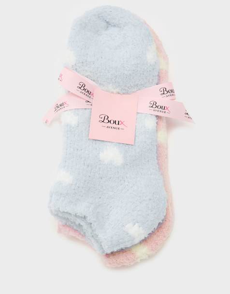 Boux Avenue Heart fluffy trainer socks 2 pack cosy super soft loungewear in blue mix - view 1