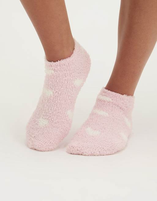 Boux Avenue Heart fluffy trainer socks 2 pack cosy super soft loungewear in blue mix, 3 of 4