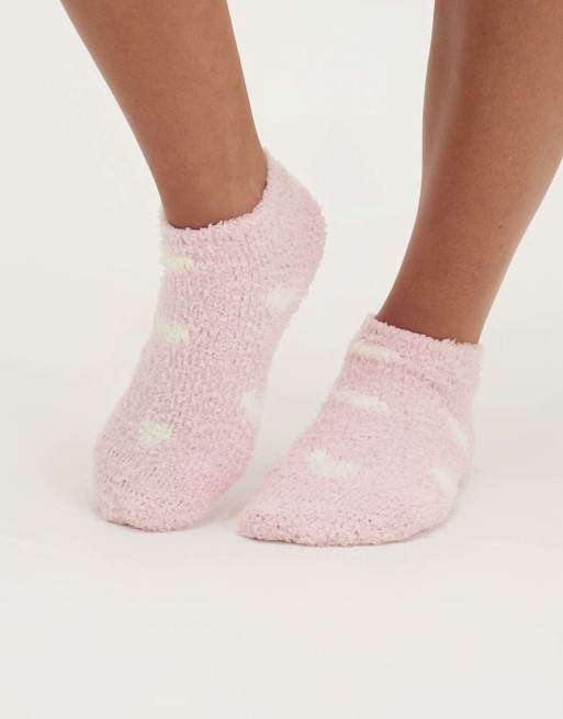 Boux Avenue Heart fluffy trainer socks 2 pack cosy super soft loungewear in blue mix, 5 of 6
