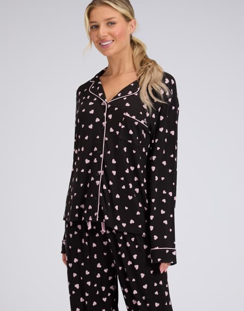 Boux Avenue Heart patterned modal top and trousers pyjama set in black mix - view 1