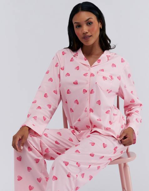 Boux Avenue Heart print pyjamas in a bag soft fleece nightwear set in pink mix - view 1