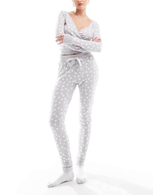 Boux Avenue heart print wrap top and legging set in grey, 2 of 4