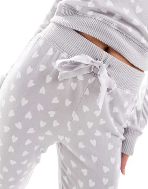 Boux Avenue heart print wrap top and legging set in grey, 3 of 4
