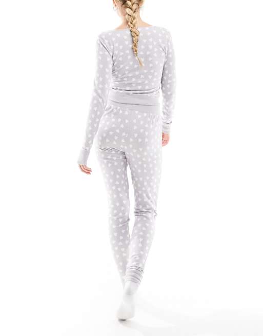 Boux Avenue heart print wrap top and leggings set in grey, 4 of 4