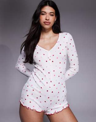 Boux Avenue Heart Rib Knit Romper In White