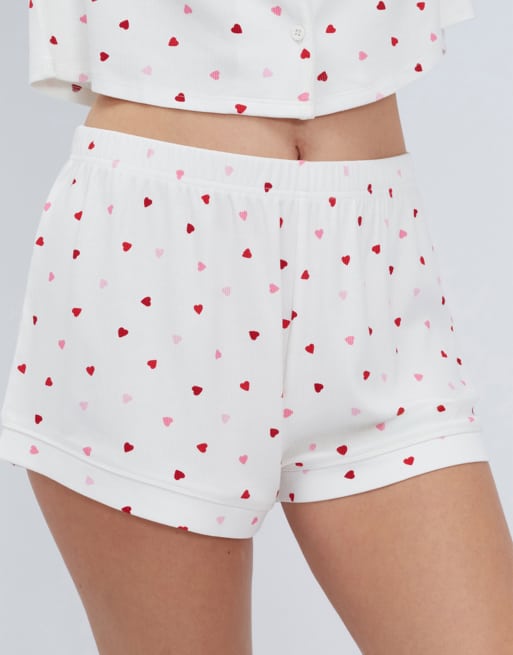 Boux Avenue heart short pyjama set classic collar top and shorts in ivory mix, 3 of 4