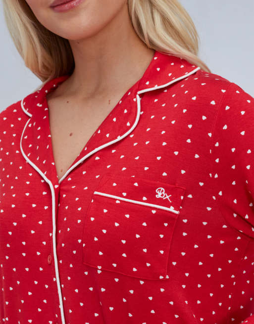 Boux Avenue heart short pyjama set relaxed top and shorts in red mix, 2 of 4