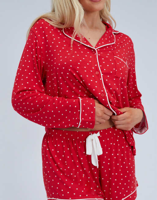 Boux Avenue heart short pyjama set relaxed top and shorts in red mix, 3 of 4