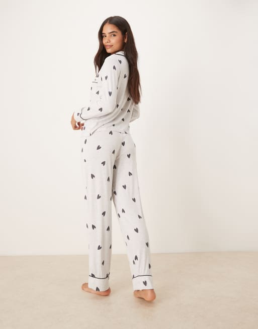 Boux Avenue Heart soft modal top and trousers pyjama set in grey