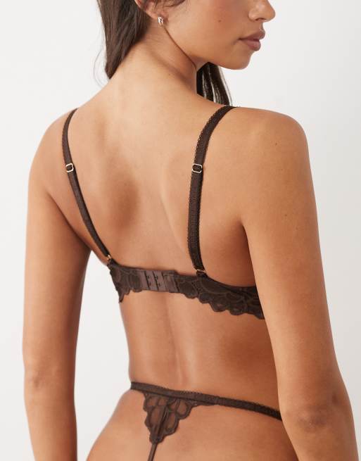 Boux Avenue Heidi lace lingerie thong in chocolate, 3 of 4