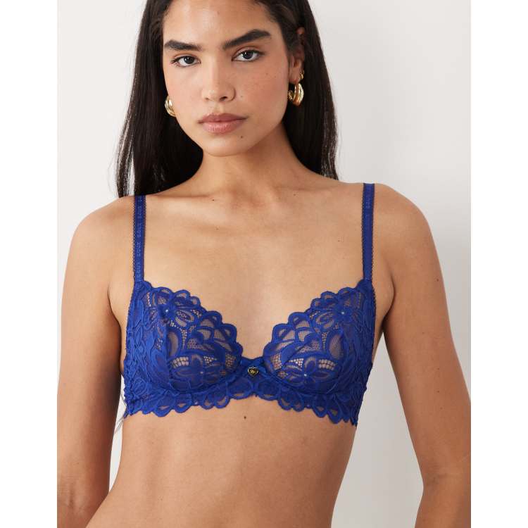 Boux Avenue Heidi lace non padded plunge bra in midnight blue | ASOS