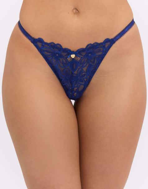 Boux Avenue Heidi tanga style briefs floral lace high leg underwear in midnight blue - view 1