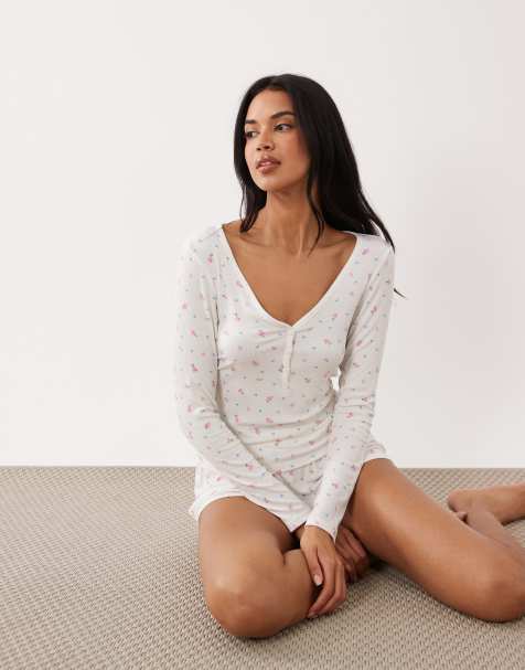 Boux Avenue – Hjärt- och blommönstrat, ribbat set i modal med långa ärmar - view 1