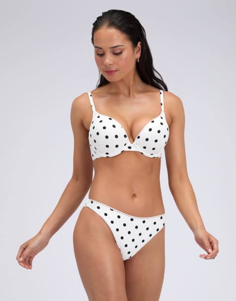 Boux Avenue Hydra brief bikini bottoms summer polka dot classic swimwear in white mix - view 1