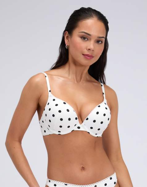 Boux Avenue Hydra super push up bikini top summer plunge swimwear in white mix - view 1