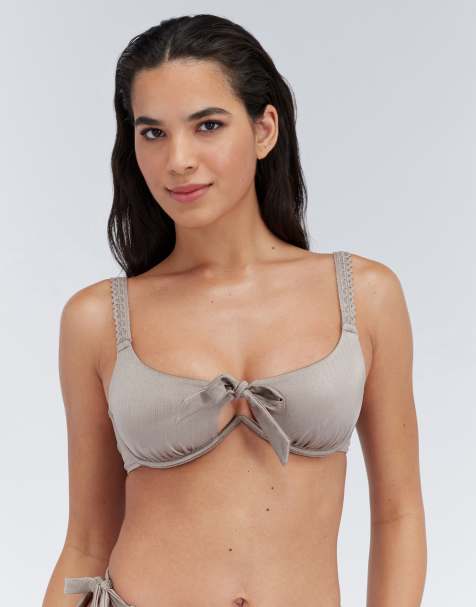 Boux Avenue Ibiza broderie bikini top summer underwired swimwear in silver - view 1