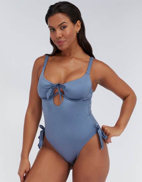 Boux Avenue Ibiza broderie swimsuit summer luxury underwired swimwear in steel blue - view 1